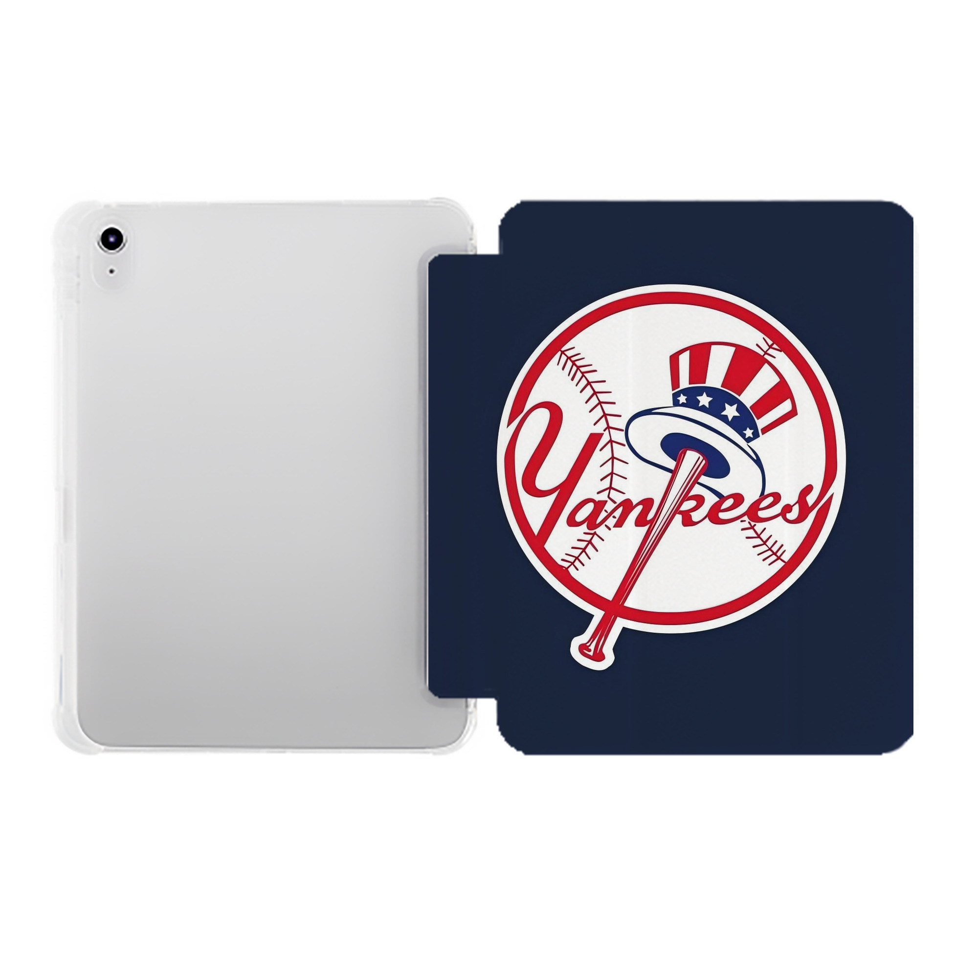 New York Yankees 216 Premium Tri-Fold PU Leather & Silicone IPad Case With Pencil Slot – Fits 9.5,10.5,10.9 – Adjustable Stand, Slim, Protective